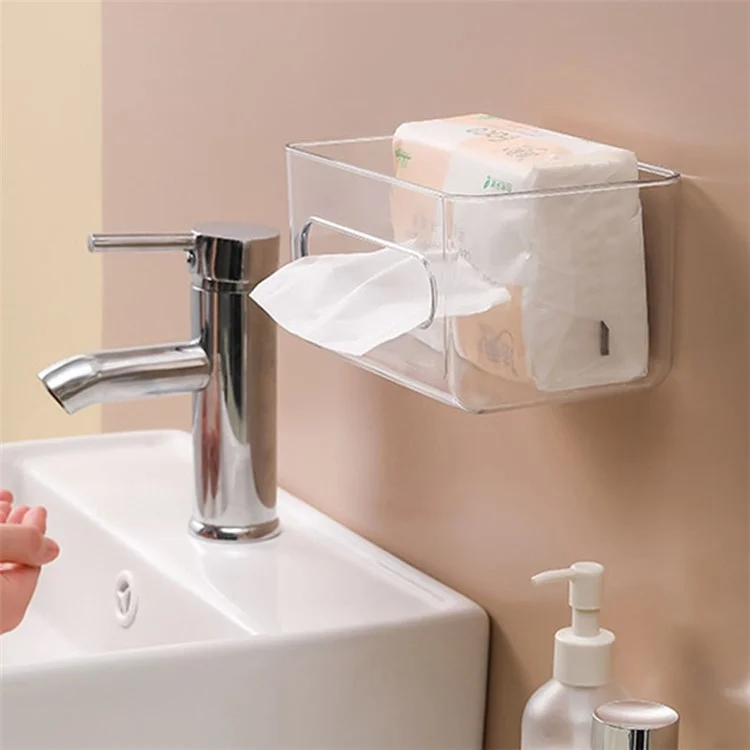Caja de pañuelos de papel transparente con tapa abierta montada en la pared, contenedor cuadrado para papel higiénico, servilletas, toallitas húmedas