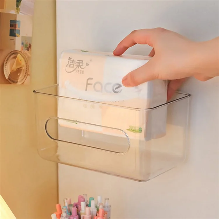 Caja de pañuelos de papel transparente con tapa abierta montada en la pared, contenedor cuadrado para papel higiénico, servilletas, toallitas húmedas