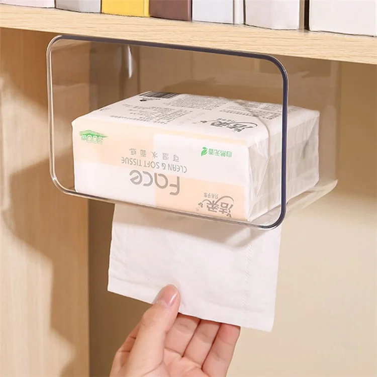 Caja de pañuelos de papel transparente con tapa abierta montada en la pared, contenedor cuadrado para papel higiénico, servilletas, toallitas húmedas