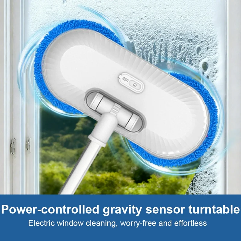 WV-291 Electric Dual-Head Window Cleaner with Extension Pole, Rotatable Head Glass Mirror Cleaning Tool for Home / Ceiling - Sapphire