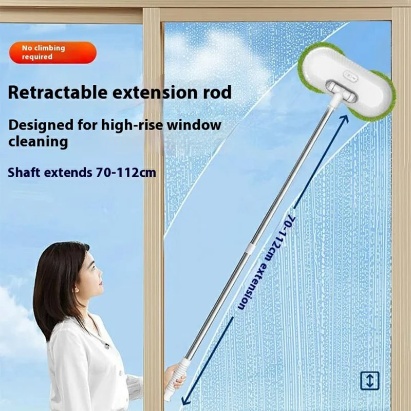 WV-291 Electric Dual-Head Window Cleaner with Extension Pole, Rotatable Head Glass Mirror Cleaning Tool for Home / Ceiling - Sapphire