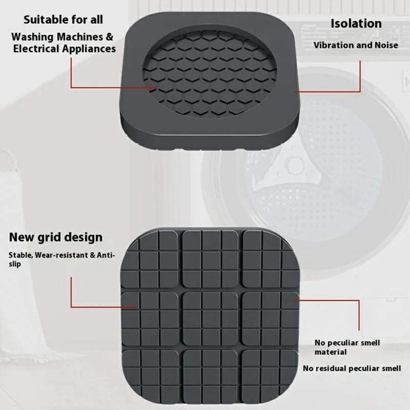 4 st tvättmaskinsfötter med antislip och vibrationsdämpning för hushållsapparater, möbler, ljudreducering, stabil fotplatta