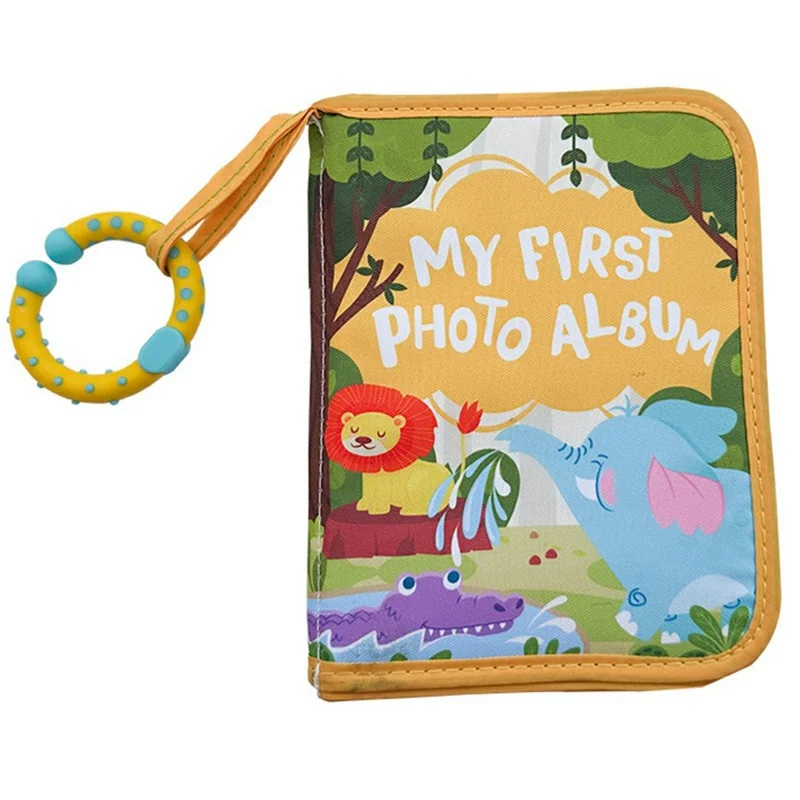 Cartoon Lion Print Baby Memory Book Photo Album for Newborns with Teething Ring and Mirror