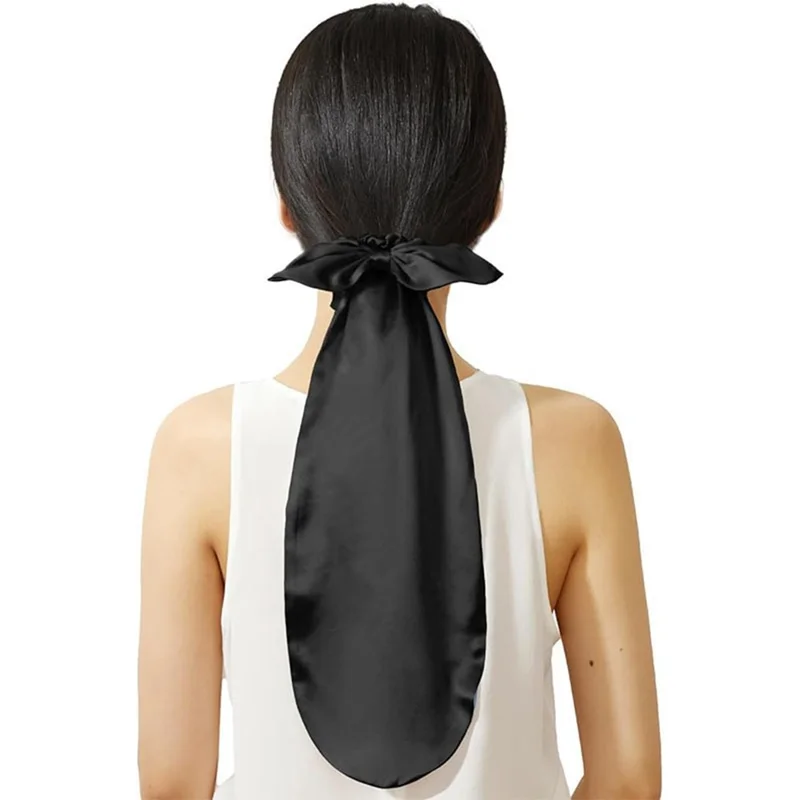 2 in 1 Faux Silk Sleep Cap and Scrunchie Hair Tie for Long Hair Protection Night Sleeping Bonnet - Black