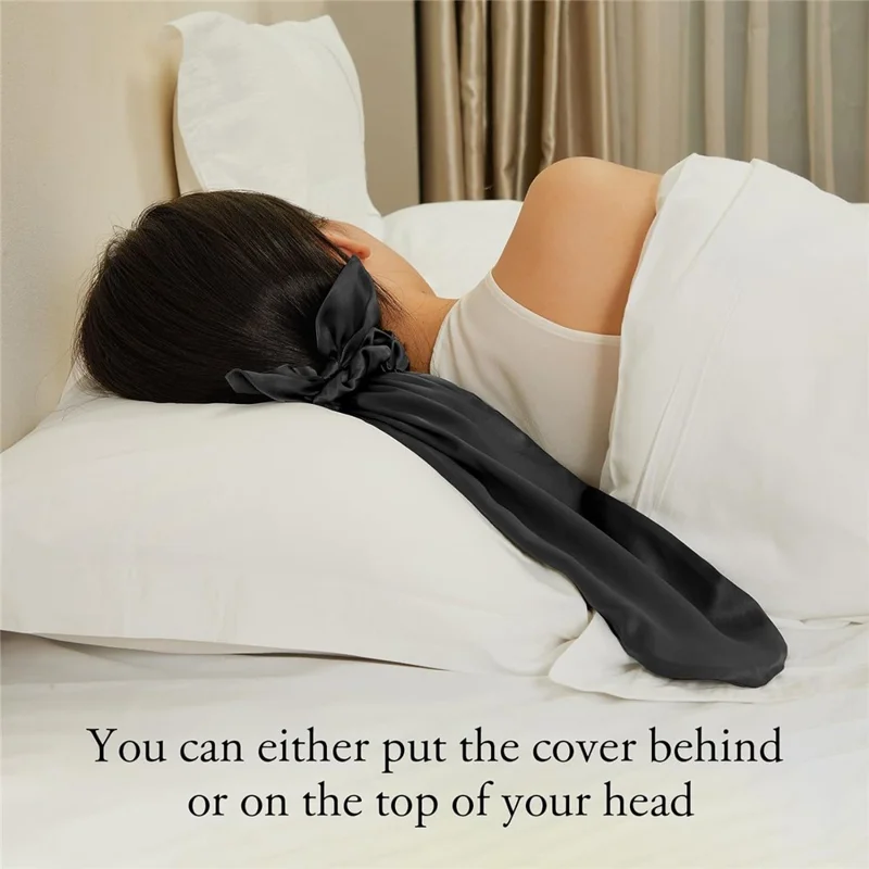 2 in 1 Faux Silk Sleep Cap and Scrunchie Hair Tie for Long Hair Protection Night Sleeping Bonnet - Black