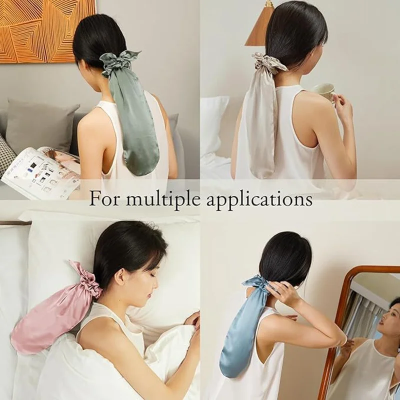 2 in 1 Faux Silk Sleep Cap and Scrunchie Hair Tie for Long Hair Protection Night Sleeping Bonnet - Black
