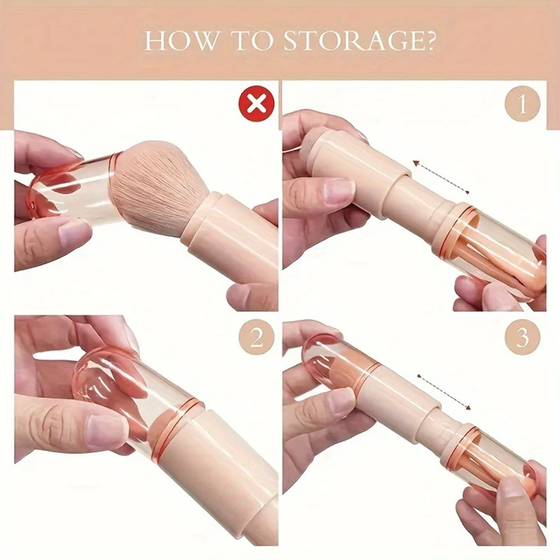 4 in 1 Portable Makeup Brushes Set for Travel Contouring Eyeshadow Powder Blush with Dustproof Cover - Nude