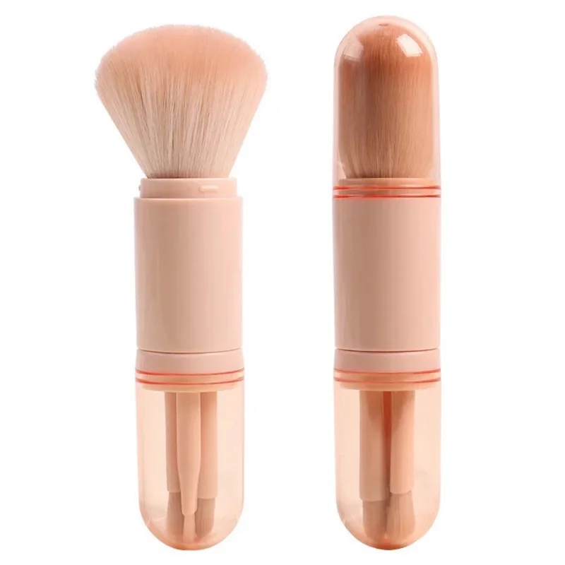 4 in 1 Portable Makeup Brushes Set for Travel Contouring Eyeshadow Powder Blush with Dustproof Cover - Nude
