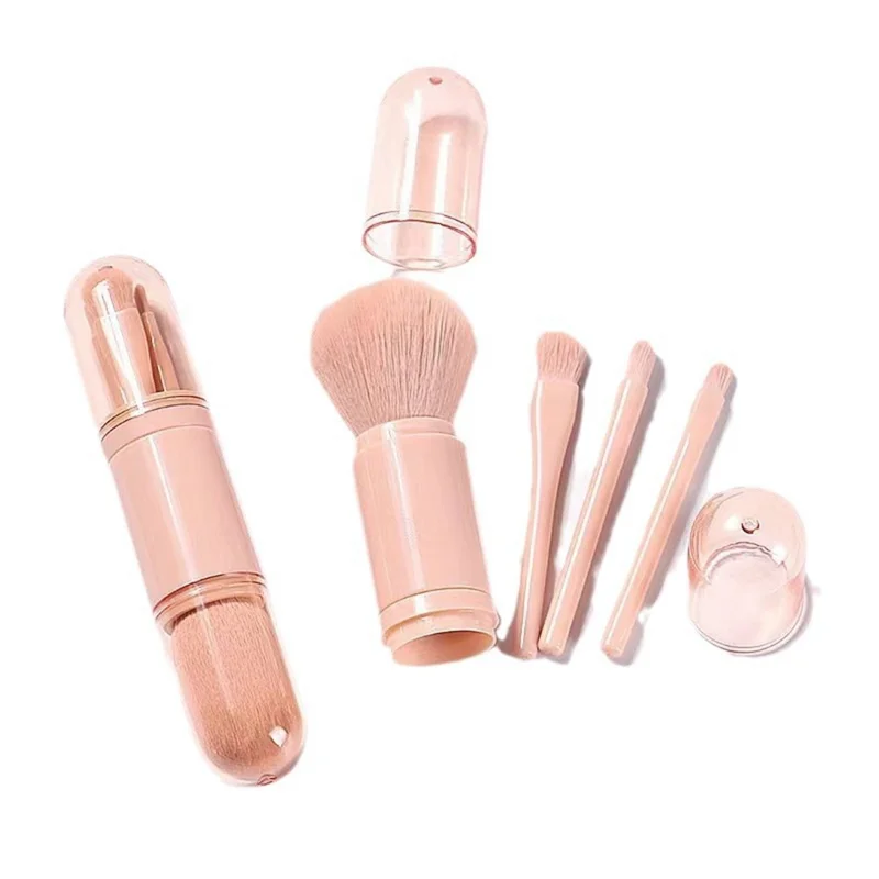 4 in 1 Portable Makeup Brushes Set for Travel Contouring Eyeshadow Powder Blush with Dustproof Cover - Nude
