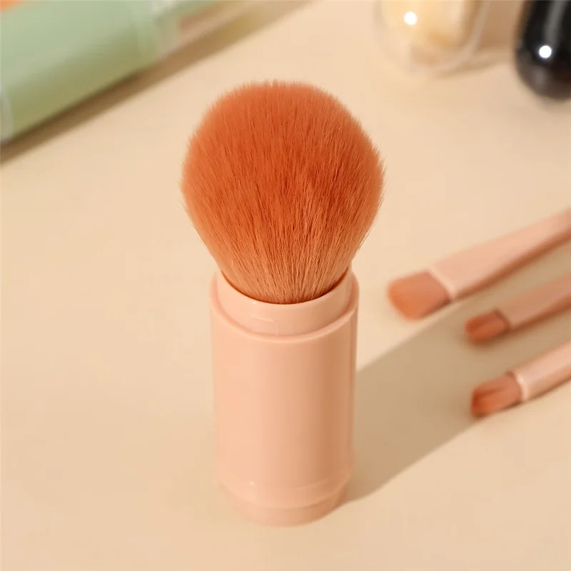 4 in 1 Portable Makeup Brushes Set for Travel Contouring Eyeshadow Powder Blush with Dustproof Cover - Nude