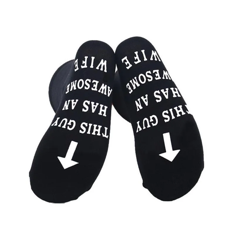 1 Pair Funny Letters Patten Breathable Cotton Socks Non Slip Mid Calf Socks for Men, One Size