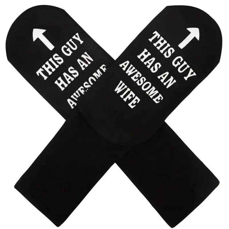 1 Pair Funny Letters Patten Breathable Cotton Socks Non Slip Mid Calf Socks for Men, One Size