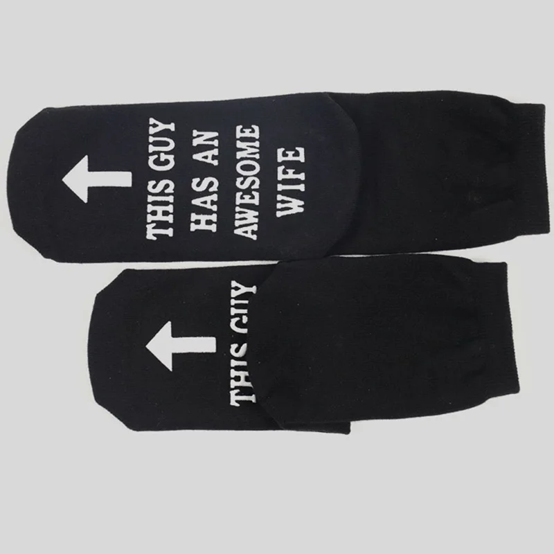 1 Pair Funny Letters Patten Breathable Cotton Socks Non Slip Mid Calf Socks for Men, One Size