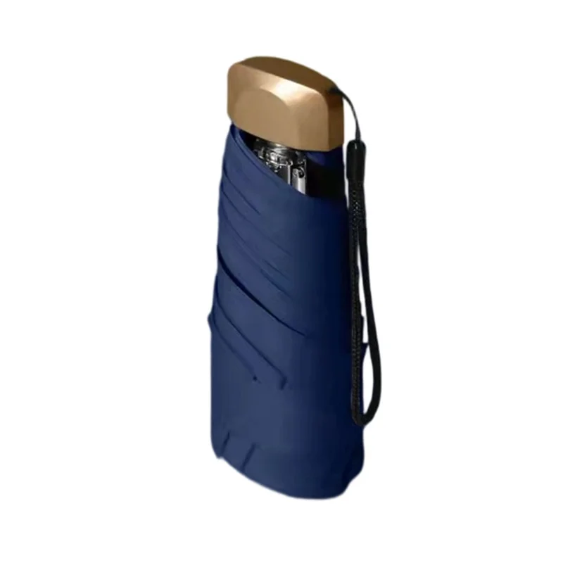 3.5cm Thickness UV Protection 6 Ribs Mini Flat Umbrella Sun Protection 5-fold Pocket Umbrella - Navy Blue