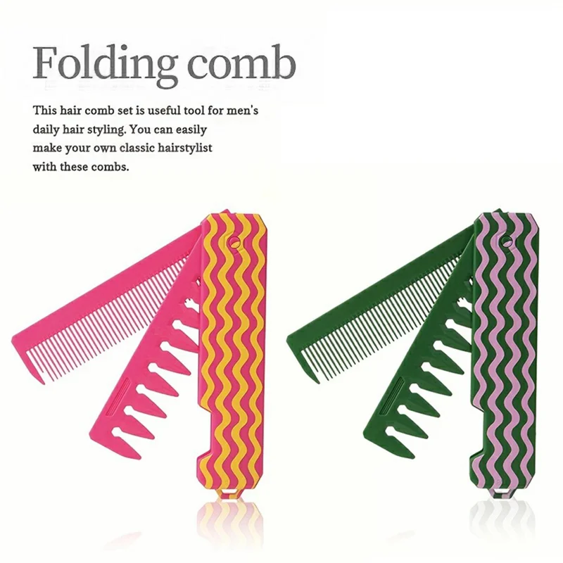 Multifunctional Plastic Folding Pocket Comb 2 in 1 Wide Tooth Portable Barber Hair Styling Tool Gift - C99-1 Green