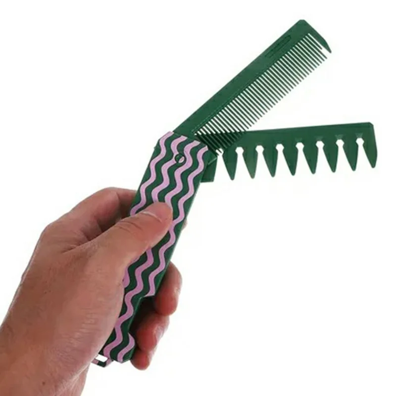 Multifunctional Plastic Folding Pocket Comb 2 in 1 Wide Tooth Portable Barber Hair Styling Tool Gift - C99-1 Green