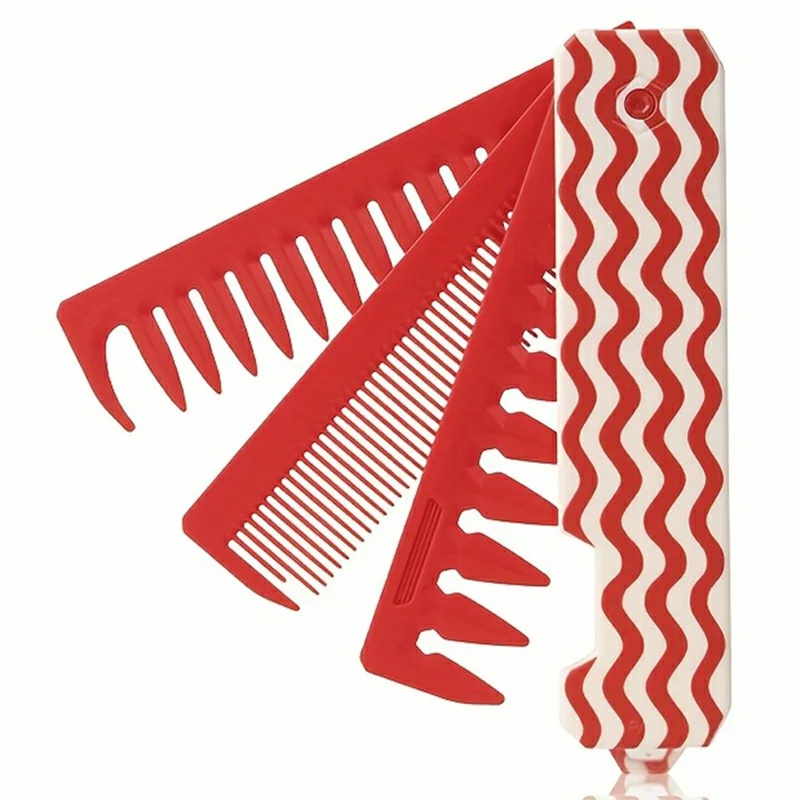 3 in 1 Portable Hair Styling Tool Multifunctional Plastic Wide Tooth Folding Pocket Comb