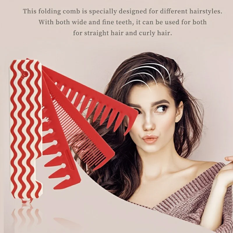 3 in 1 Portable Hair Styling Tool Multifunctional Plastic Wide Tooth Folding Pocket Comb