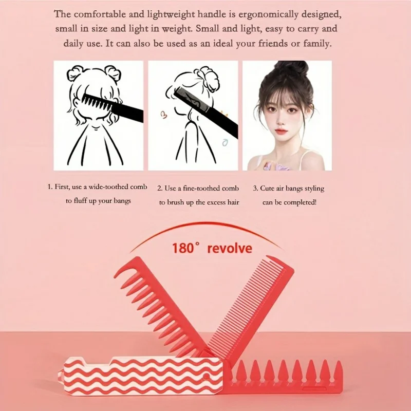 3 in 1 Portable Hair Styling Tool Multifunctional Plastic Wide Tooth Folding Pocket Comb