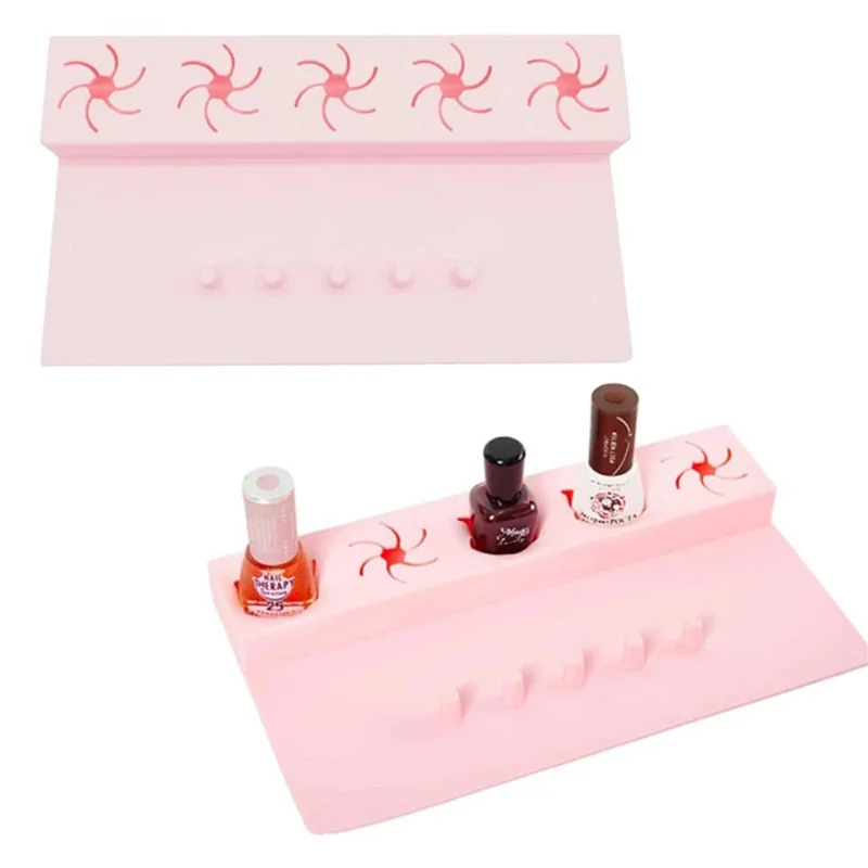 5 Slots Nail Polish Holder Stand Silicone Finger Separator Tray Manicure Tool for Home Salon - Pink