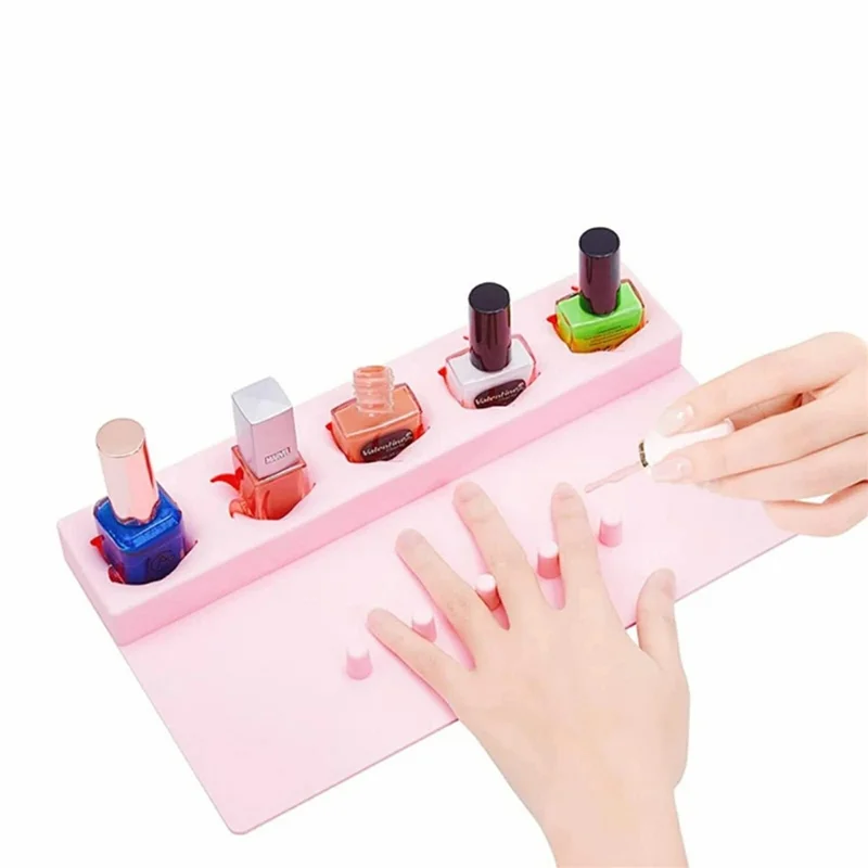 5 Slots Nail Polish Holder Stand Silicone Finger Separator Tray Manicure Tool for Home Salon - Pink