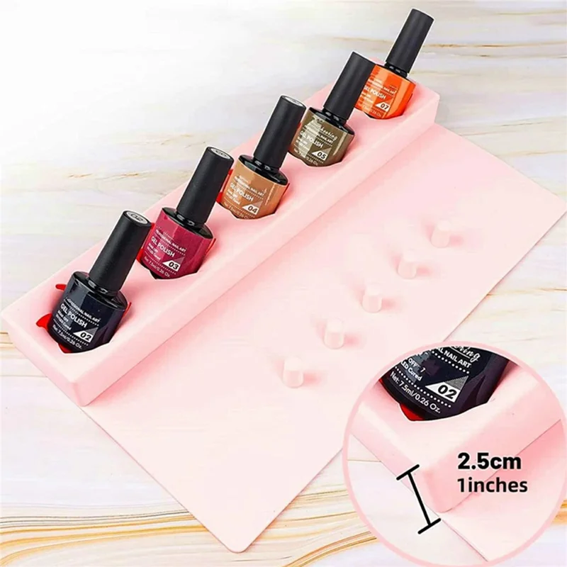 5 Slots Nail Polish Holder Stand Silicone Finger Separator Tray Manicure Tool for Home Salon - Pink