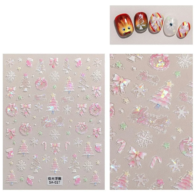 Christmas Theme Nail Stickers Self Adhesive 5D Embossed PVC Nail Decals Gift Manicure Accessories - SA-027