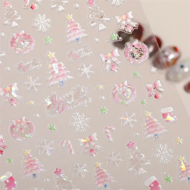 Christmas Theme Nail Stickers Self Adhesive 5D Embossed PVC Nail Decals Gift Manicure Accessories - SA-027