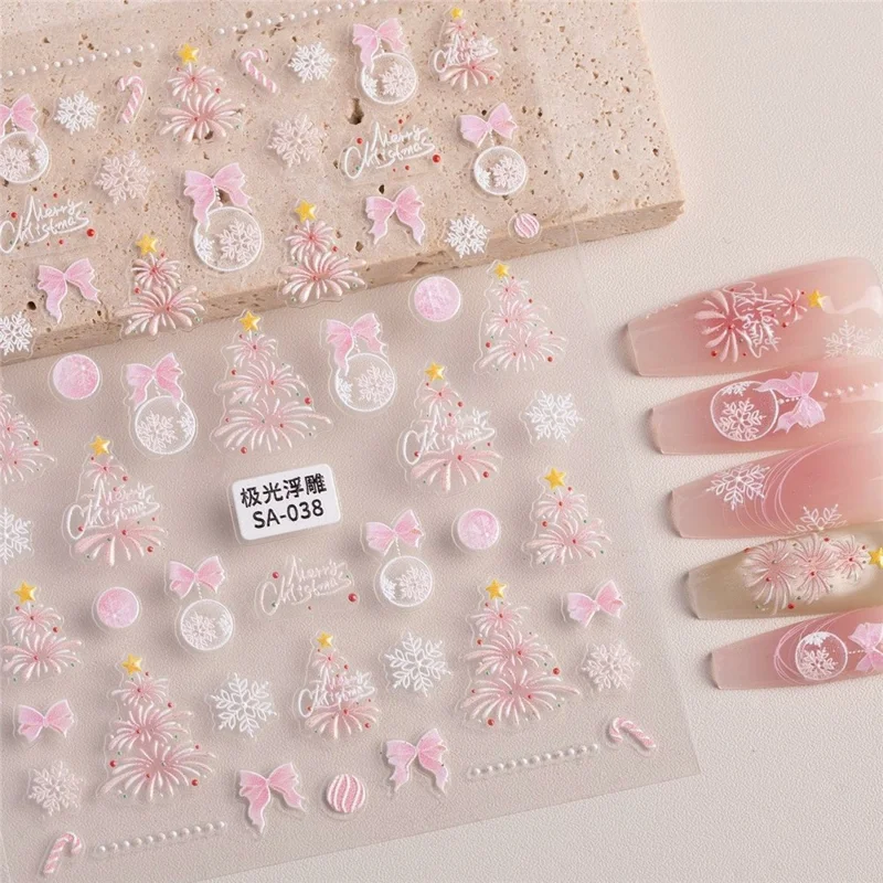 Christmas Theme Nail Stickers Self Adhesive 5D Embossed PVC Nail Decals Gift Manicure Accessories - SA-027