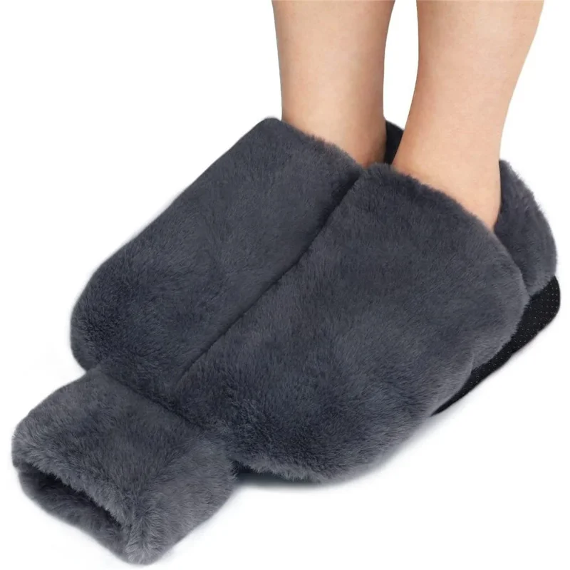 2L Foot Warmer Hot Water Bag with Removeable Plush Sleeve Refillable Winter Feet Heating Pack - Grey