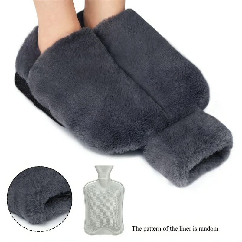 2L Foot Warmer Hot Water Bag with Removeable Plush Sleeve Refillable Winter Feet Heating Pack - Grey