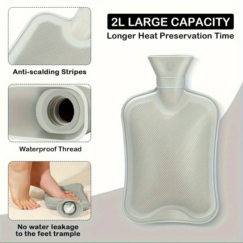 2L Foot Warmer Hot Water Bag with Removeable Plush Sleeve Refillable Winter Feet Heating Pack - Multi-color