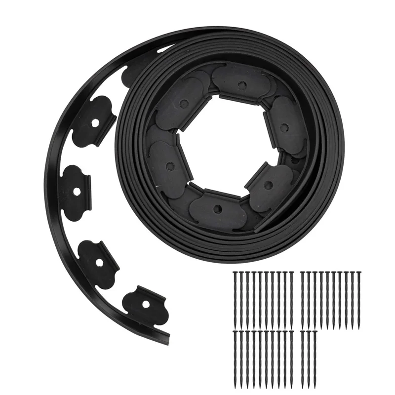 Havekant, landskabsafgrænsning Længde: 10 m, 3,8 cm x 5 cm Græskant, kantlister L-formet barriere med 30 stk. pæle - Sort