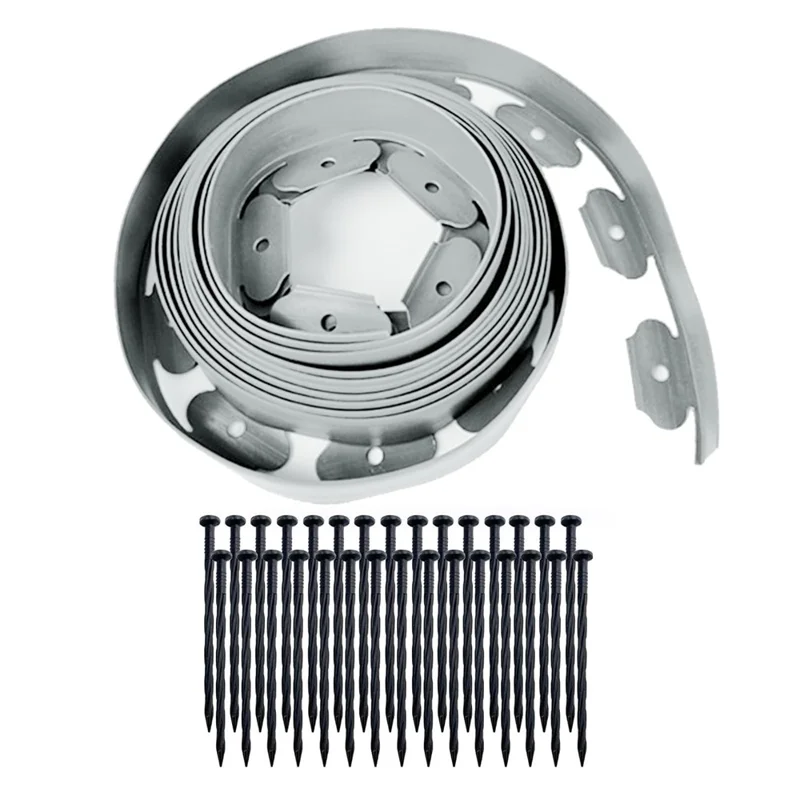 Garden Landscape Edging Length: 10m, 4.5cm x5cm Lawn Edging Border L-Shaped Barrier with 30PCS Stakes - Grey