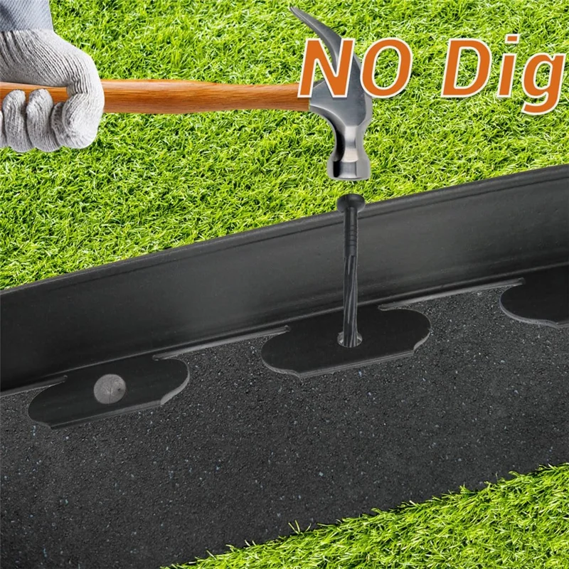 Garden Landscape Edging Length: 10m, 5cm x5cm Lawn Edging Border L-Shaped Barrier with 30PCS Stakes - Black