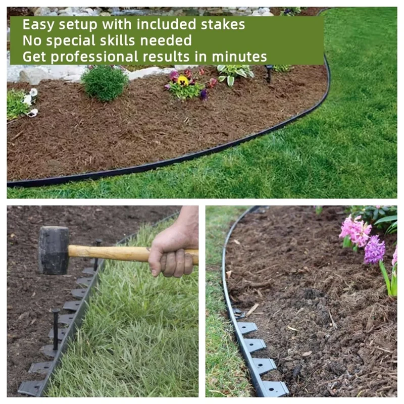 Garden Landscape Edging Length: 10m, 6cm x5cm Lawn Edging Border L-Shaped Barrier with 30PCS Stakes - Grey
