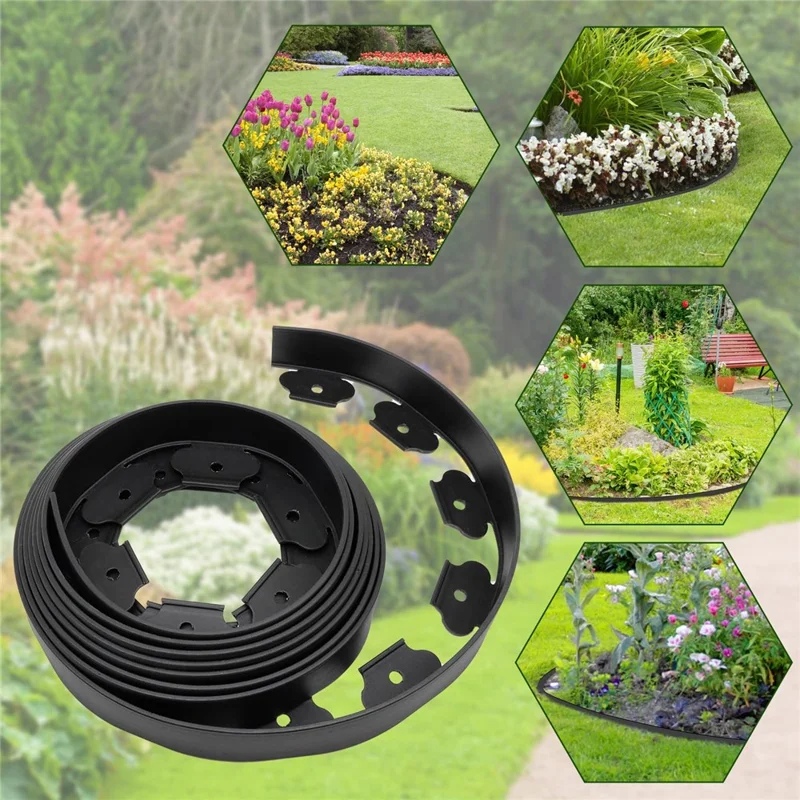 Garden Landscape Edging Length: 10m, 10cm x5cm Lawn Edging Border L-Shaped Barrier with 30PCS Stakes - Black