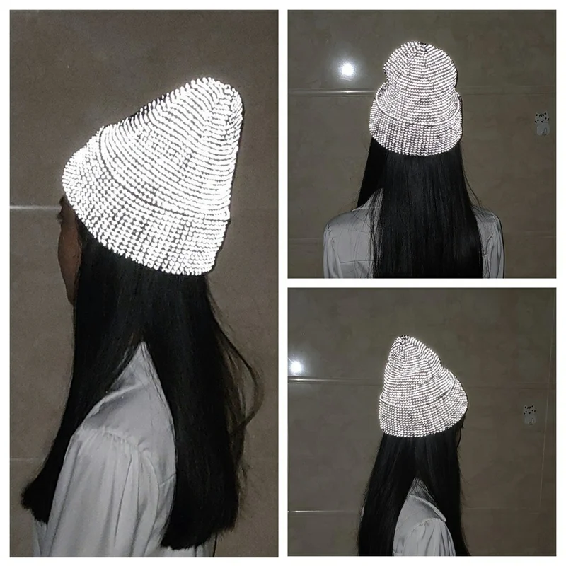 TOHUIYAN Reflecterende Muts voor Buitensporten Opvouwrand Muts Winter Warme Gebreide Muts - Zwart