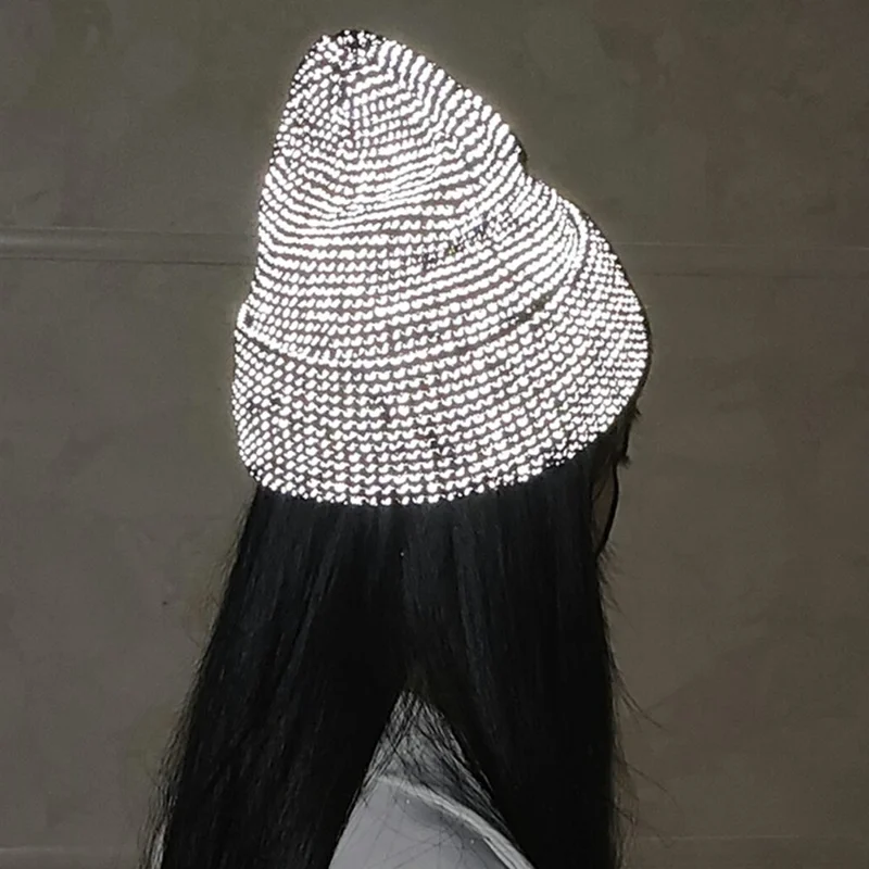 TOHUIYAN Reflecterende Muts voor Buitensporten Opvouwrand Muts Winter Warme Gebreide Muts - Zwart