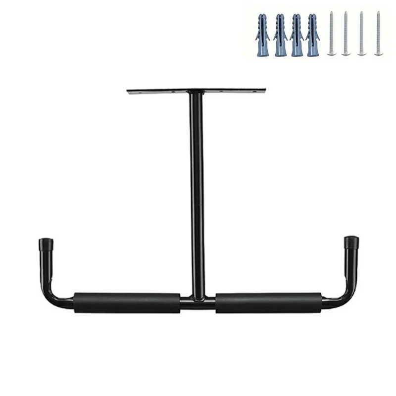 2Pcs T Shape Heavy Duty Metal Ceiling Hook for Fishing Rod Garden Tools Garage Storage Hanger - Black