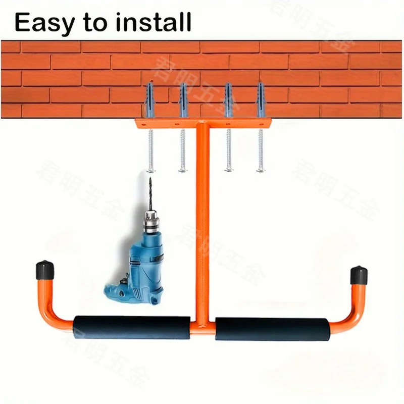 2Pcs T Shape Heavy Duty Metal Ceiling Hook for Fishing Rod Garden Tools Garage Storage Hanger - Black