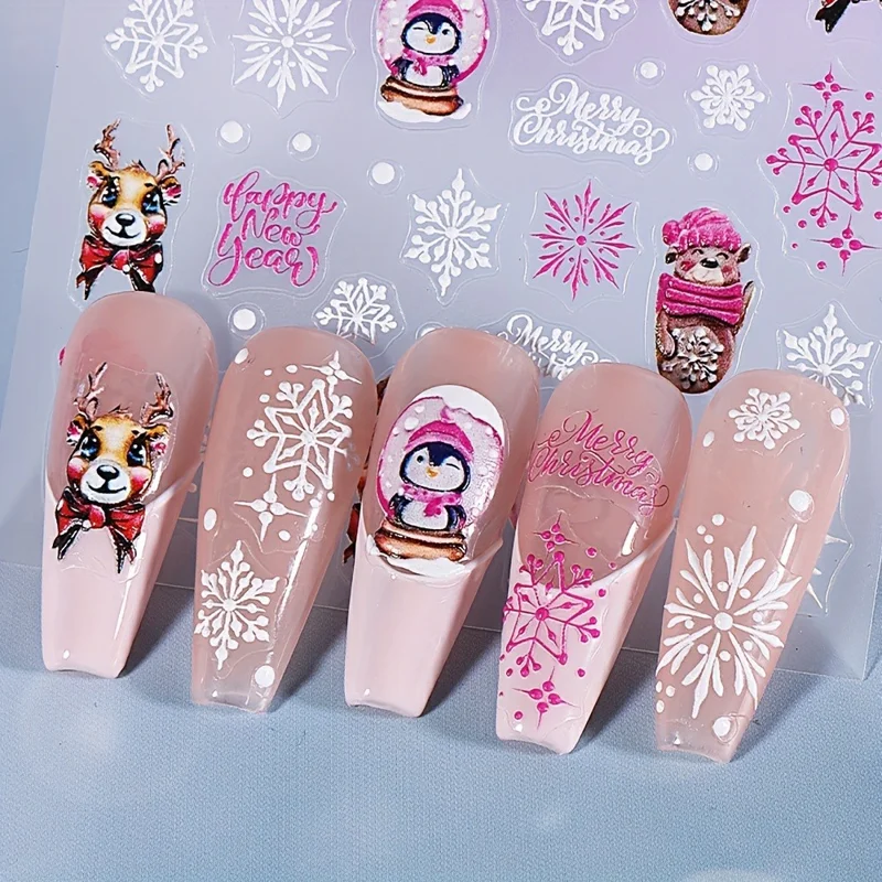 2 Sheets Purple Theme Christmas Nail Art Stickers Self Adhesive PVC Embossed Manicure Decals, SWO-140+SWO-48