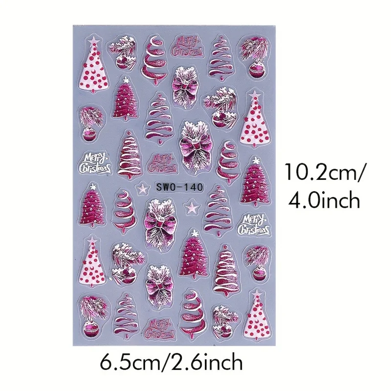 2 Sheets Purple Theme Christmas Nail Art Stickers Self Adhesive PVC Embossed Manicure Decals, SWO-140+SWO-48