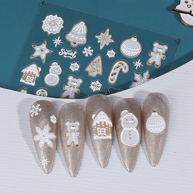Christmas Nail Art Stickers 5D Embossed Xmas Tree Snowflake Deer Pattern PVC Manicure Gift Decals - K190