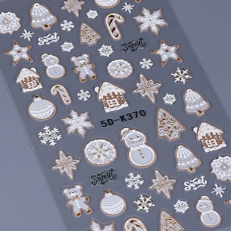 Christmas Nail Art Stickers 5D Embossed Xmas Tree Snowflake Deer Pattern PVC Manicure Gift Decals - K190