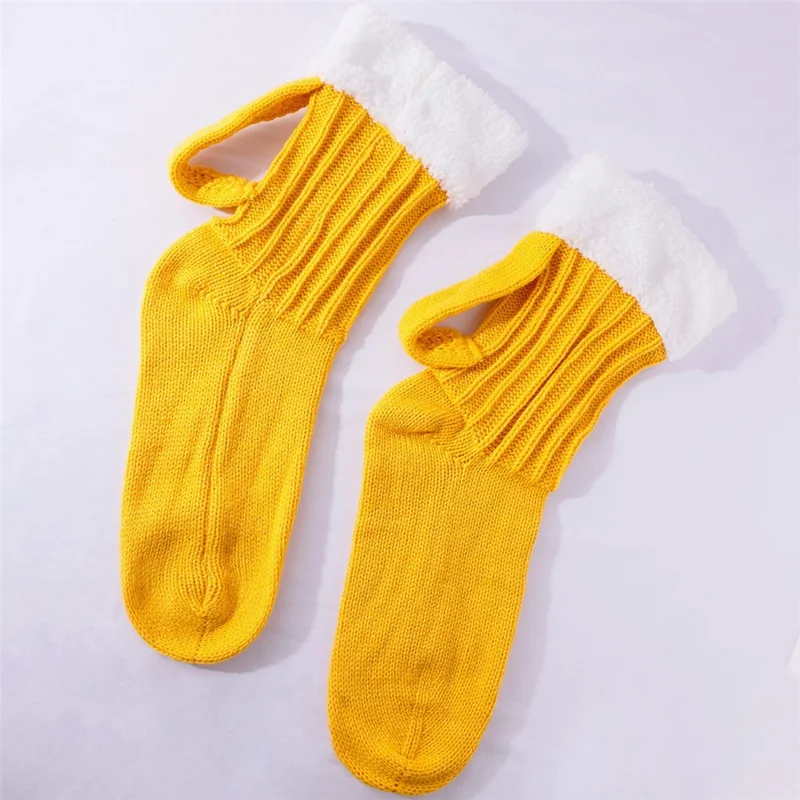 1 Pair Funny 3D Beer Mug Mid Calf Socks with Handle Loop for Autumn Winter Knitted Floor Socks - Yellow