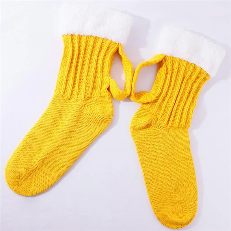 1 Pair Funny 3D Beer Mug Mid Calf Socks with Handle Loop for Autumn Winter Knitted Floor Socks - Yellow