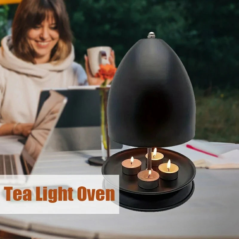 Double Walled Tea Light Heater Hand Warmer Iron Art Indoor Candle Heater Desktop Ornament - Black
