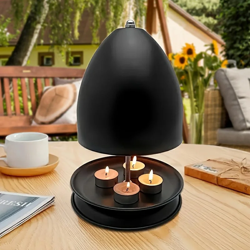 Double Walled Tea Light Heater Hand Warmer Iron Art Indoor Candle Heater Desktop Ornament - Black