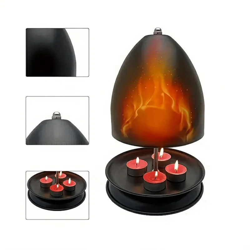 Double Walled Tea Light Heater Hand Warmer Iron Art Indoor Candle Heater Desktop Ornament - Black